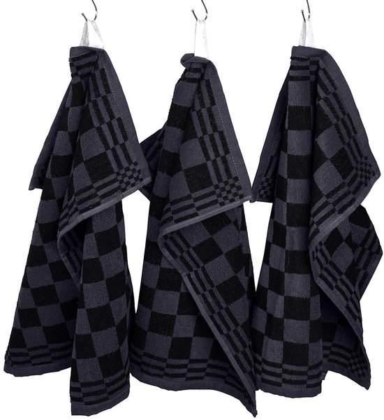 Lot de 3 torchons de cuisine - Line Horeca - Carreaux - Anthracite-Gris