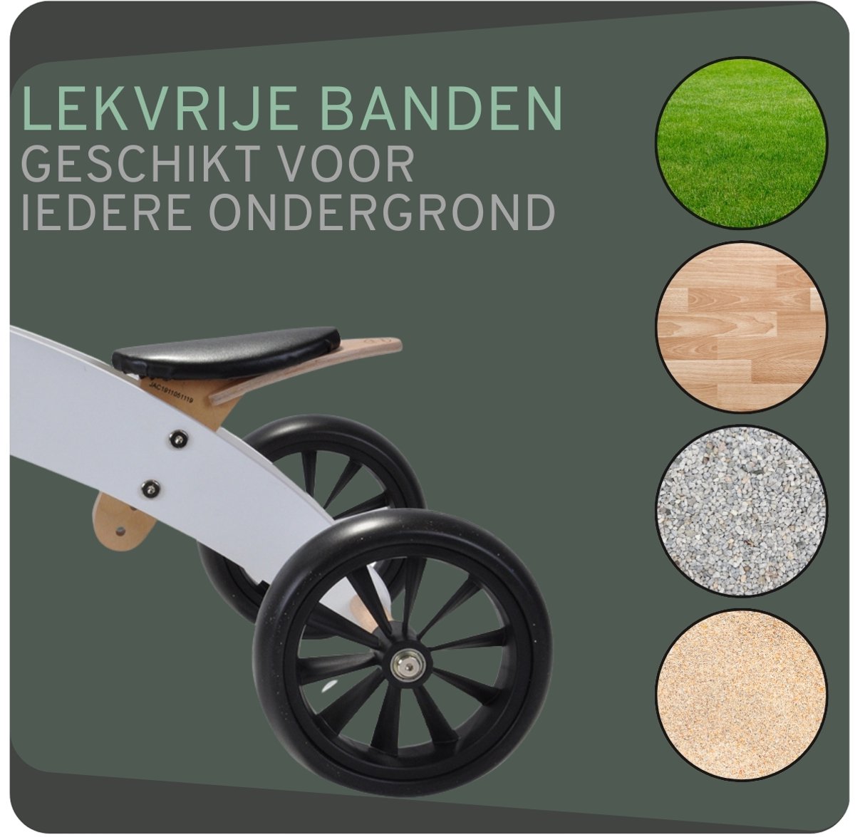 Bandits & Angels Smart Bike Loopfiets Hout 4-in-1 Wit vanaf 1 jaar - Voor Jongens en Meisjes - Houten Loop Fiets - Omkeerbaar in Driewieler en Tweewieler - Verstelbaar Zadel — afbeelding 8
