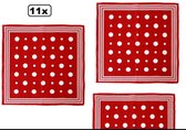 11x Zakdoek rood met witte bolletjes en strepen 56 x 56 cm