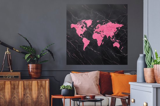 Muurstickers - Sticker Folie - Wereldkaart - Roze - Marmer - 100x100 cm - Plakfolie - Muurstickers Kinderkamer - Zelfklevend Behang XXL - Zelfklevend behangpapier - Stickerfolie
