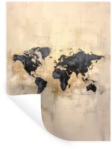 Muurstickers - Sticker Folie - Wereldkaart - Goud - Zwart - Abstract - 120x160 cm - Plakfolie - Muurstickers Kinderkamer - Zelfklevend Behang XXL - Zelfklevend behangpapier - Stickerfolie