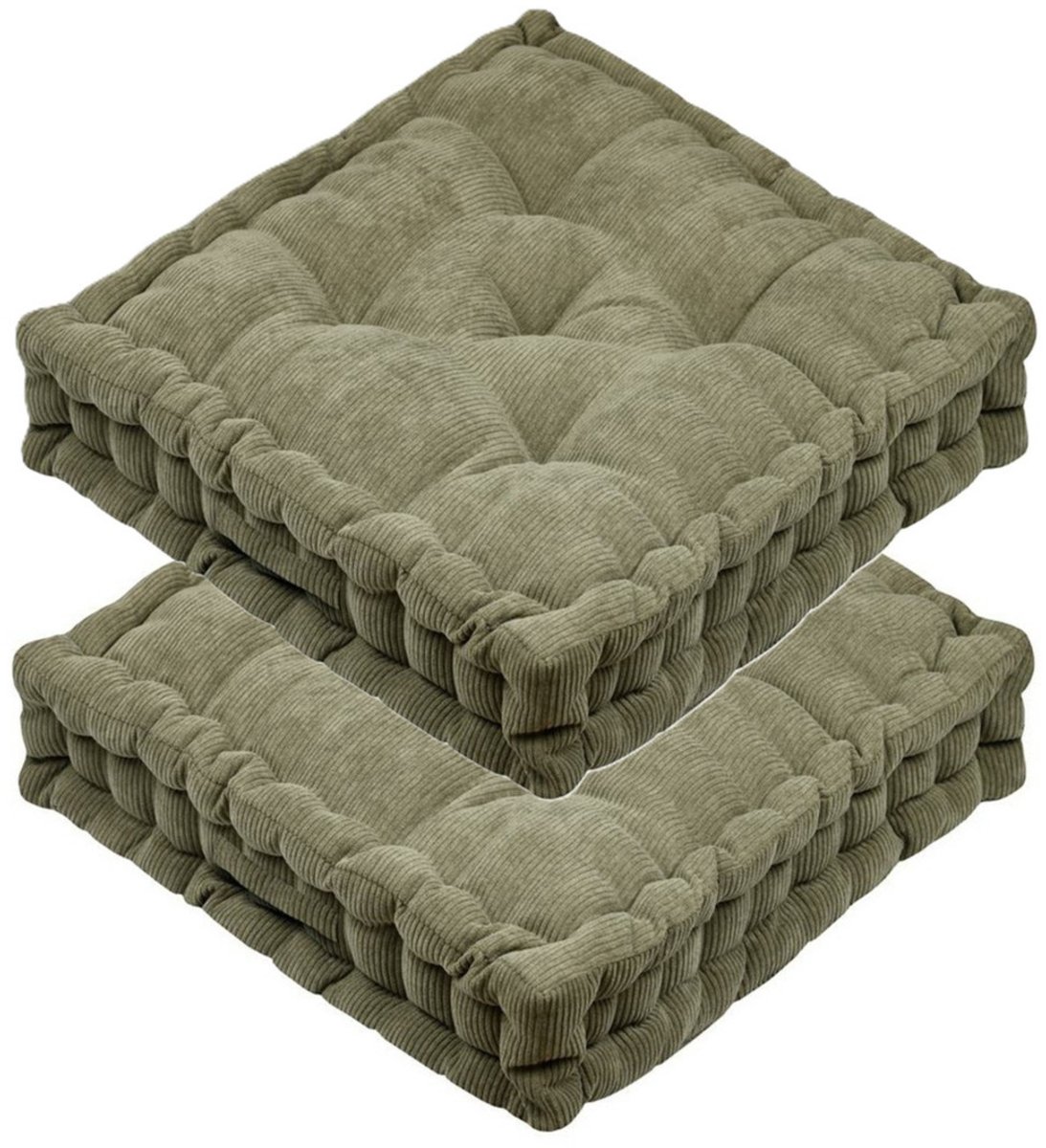 Stof Textile Vloerkussen Ribcord - 2x - olijfgroen - polyester - 45 x 45 x 10 cm - vierkant - Extra dik - extra zitplaatsen - spelen - gamen - relaxen