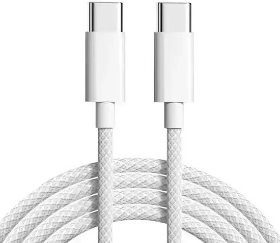 Xtronic USB-C naar USB-C Kabel – 2M – 60W Snellader – Geschikt voor iPhone 15/16 & Samsung – Gevlochten Wit