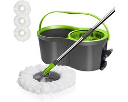 Mopset met emmer, schoonmaakemmer met dweil, vloermop met 5 microvezel-reservekoppen, voetpedaal en telescoopsteel van 115-145 cm, dweilset voor vloerreiniging - 5 doeken verzonden