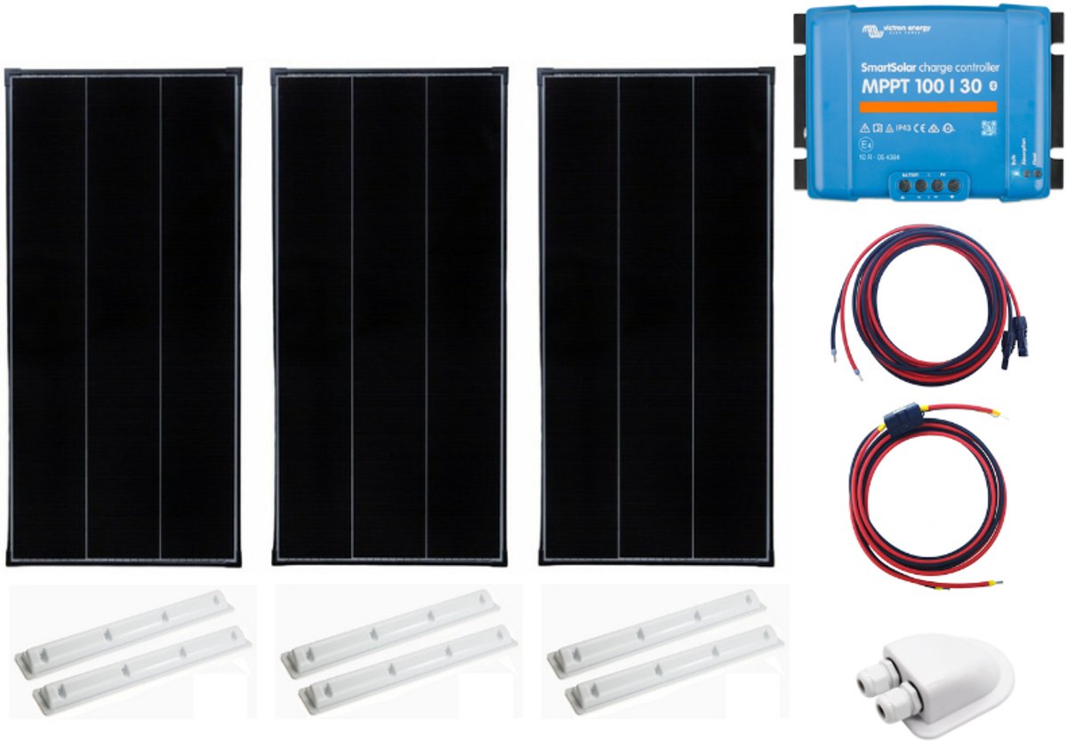 Bluetooth Set Zonnepaneel 345Wp Caravan, Camper, Boot, Tent - MPPT Victron Energy laadregelaar 100/30 - Zonnepaneel Compleet Pakket - Kabel met connectoren- Plug-Play set schematische tekening en handleiding-Monokristallijn