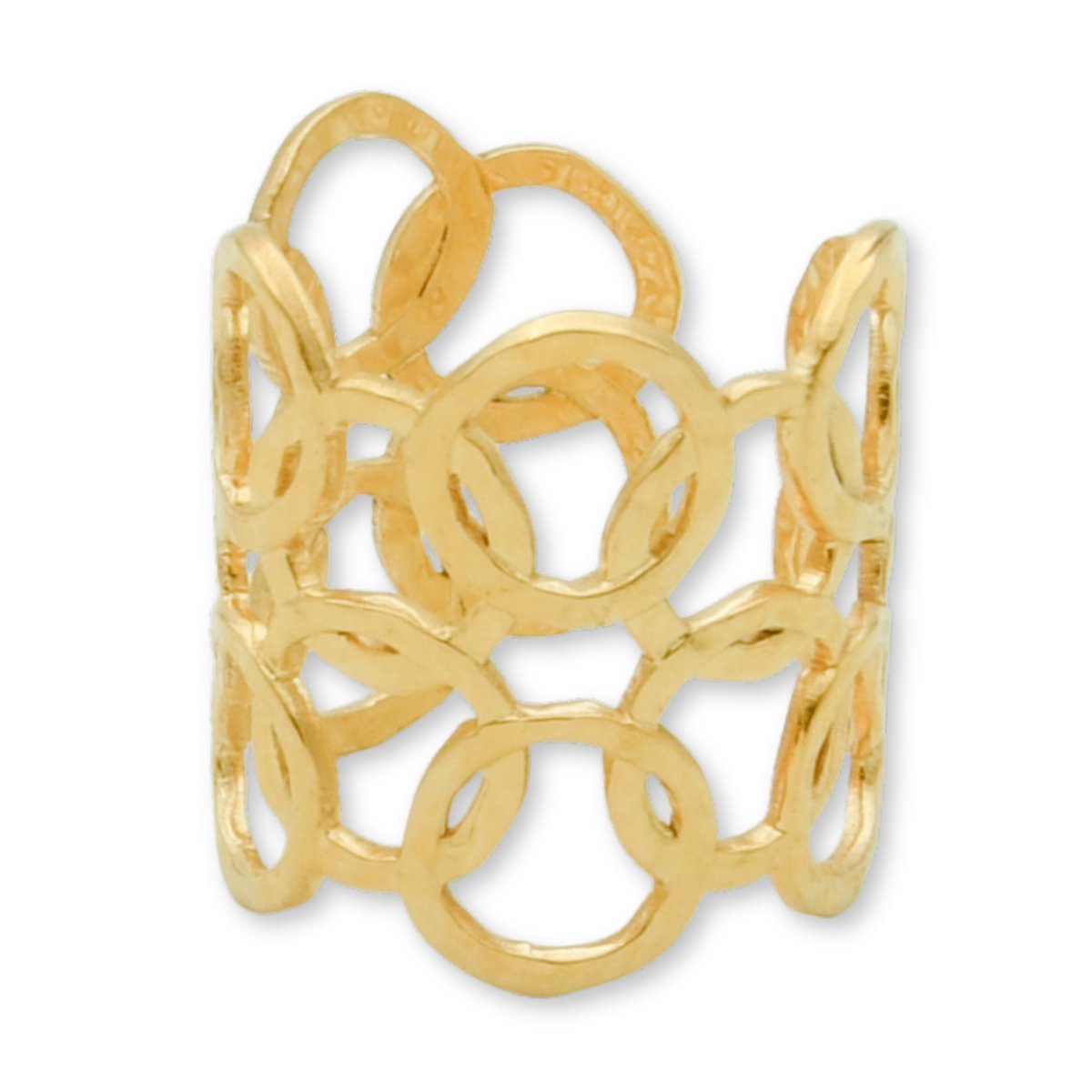 Marama - Ring Cilou Goud - Maat 17/18 - stainless steel - licht buigbaar - verstelbaar - opengewerkt design - subtiel - trendy - goudkleurig - damesringen - ringen