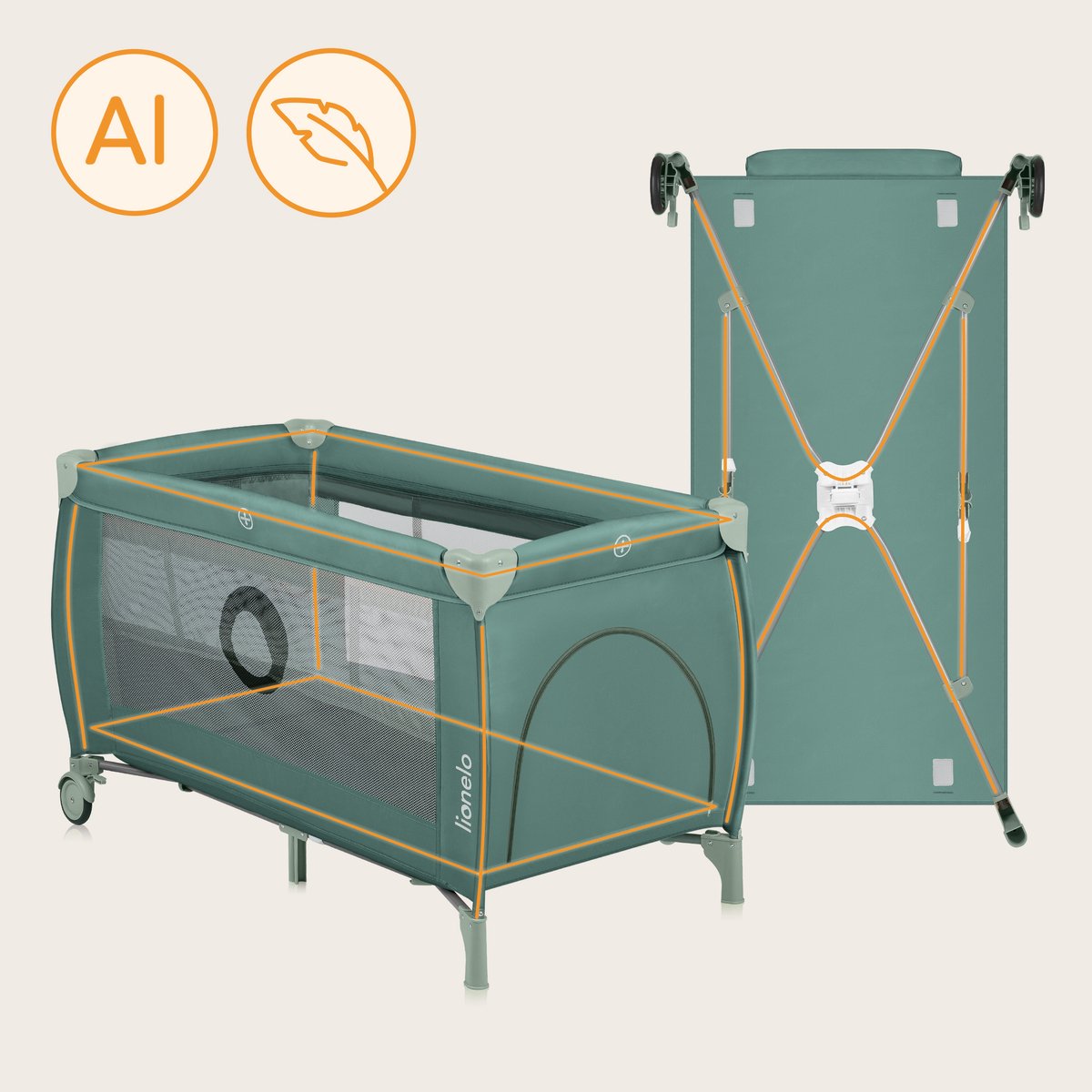 Lionelo Stefi Plus - Campingbedje 2in1 - Meegroeibed - Reisbedje en box voor kinderen tot 15 kg - Zijrtis - Hoogwaardige schuimmatras - Snel opvouwbaar thumbnail 5