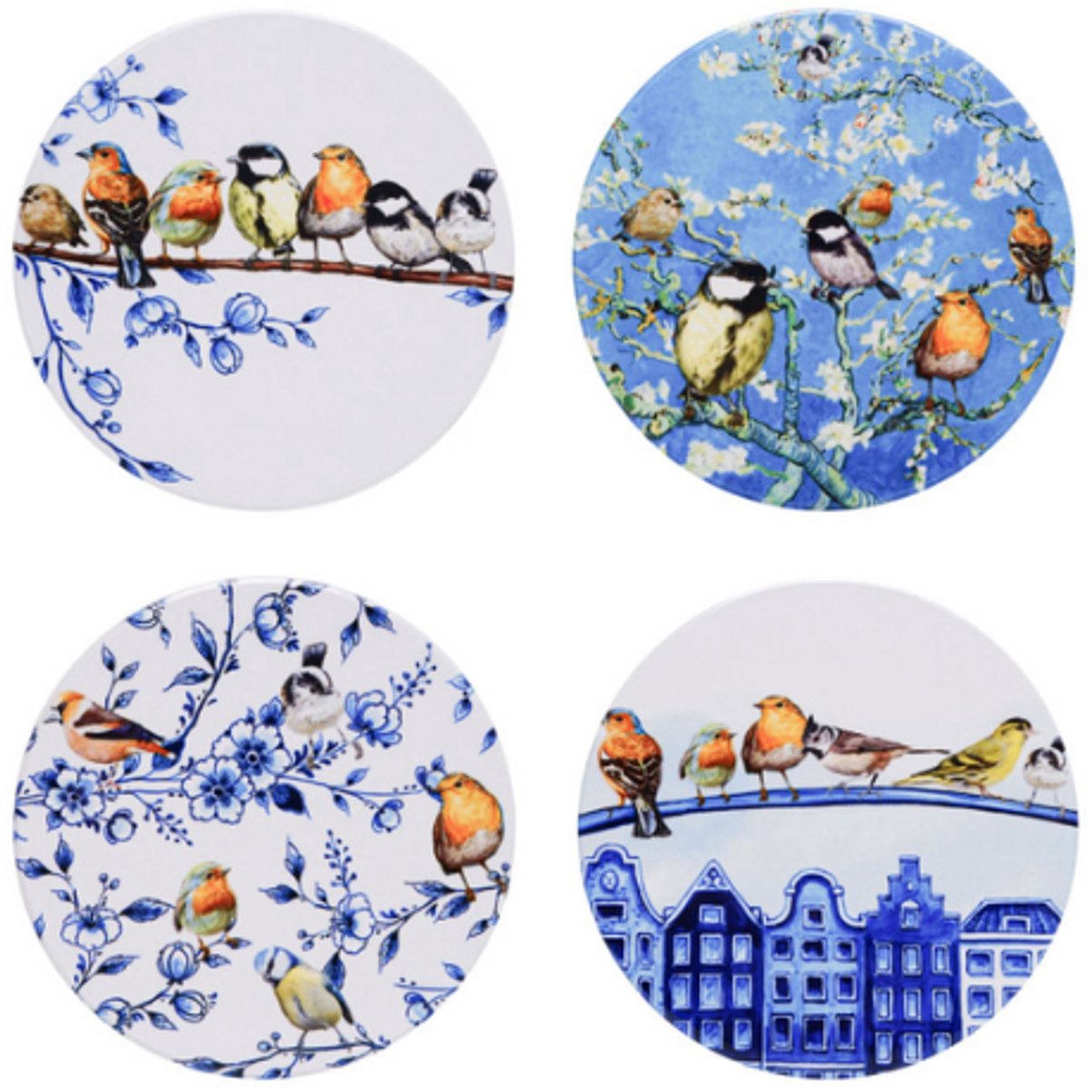 Onderzetters Bosvogels - Rond - Keramiek - set van 4