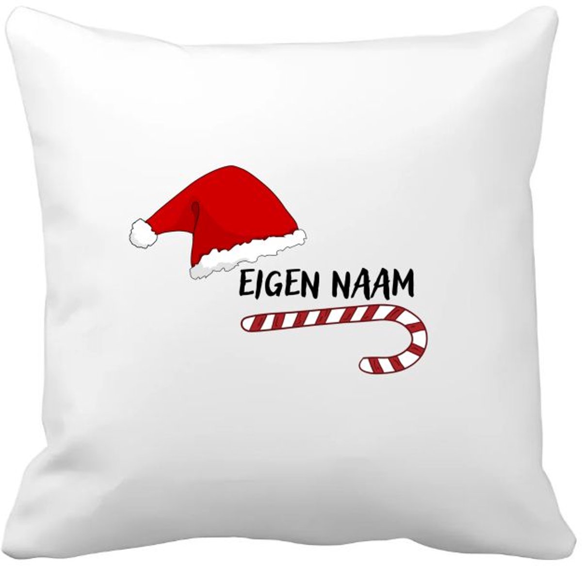 Akyol kerst zuurstok en kerstmuts met eigen naam Kussen hoes - Kerstmis - kerst beker - winter - kerst - christmas - kerst cadeau - 40 bij 40 cm Multicolor