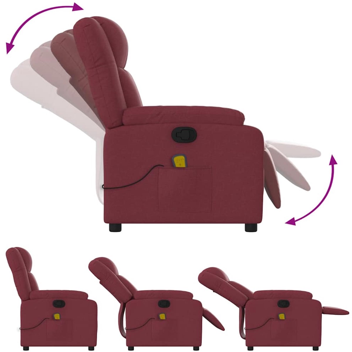 vidaXL Massagestoel Verstelbaar Wijnrood Elektrische Massage - afbeelding 2