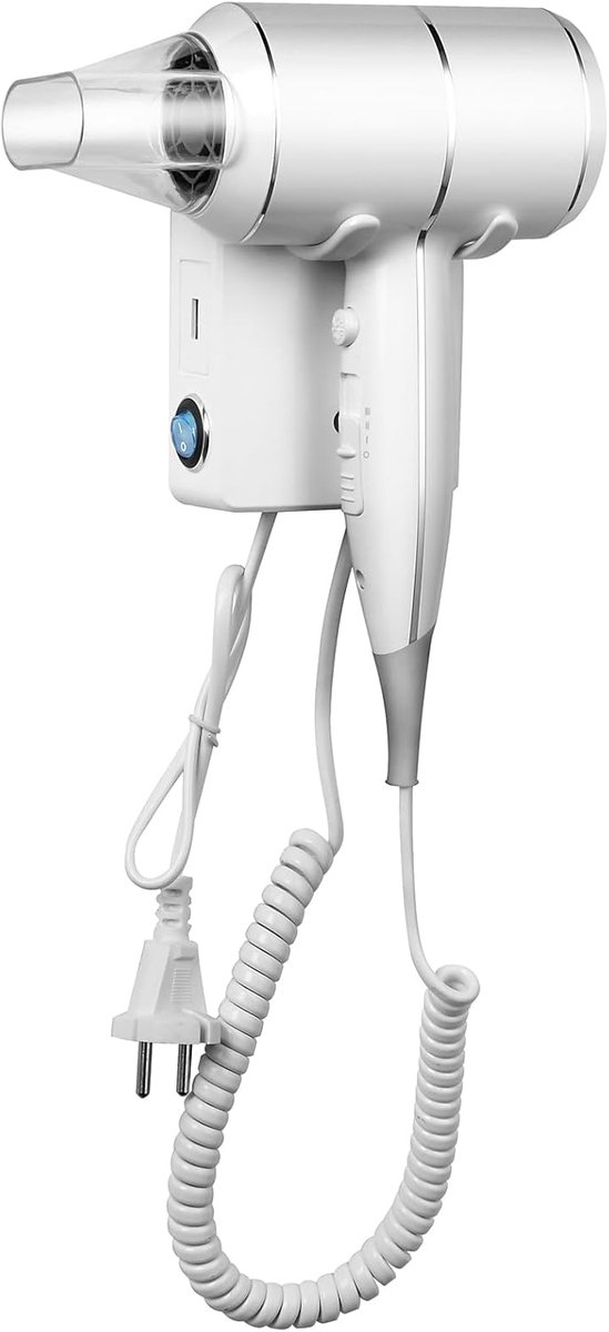 Haardroger met ThermoProtect Technologie 2000W - Föhn met Muurbeugel en USB-Aansluiting - Wit