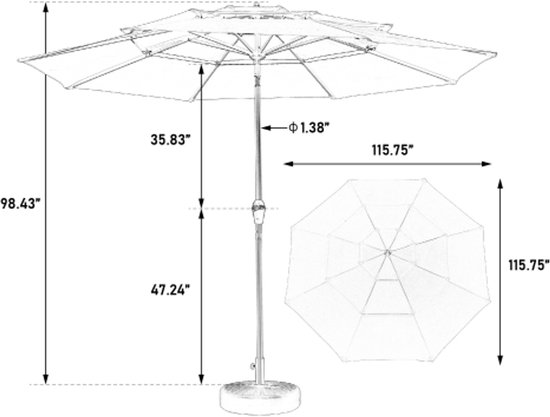 Parasol d'extérieur rectangulaire double face de 4,5 m, grand format, avec manivelle (kaki)