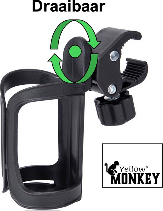 Yellow Monkey - Universele Kinderwagen PET fles en bekerhouder - drinkfles houder - 360 graden draaibaar - Eenvoudig te Monteren - drinkwater - bekerhouder - eenvoudige montage - fiets - mountainbikes - buggy - rolstoel van Yellow Monkey — afbeelding 2