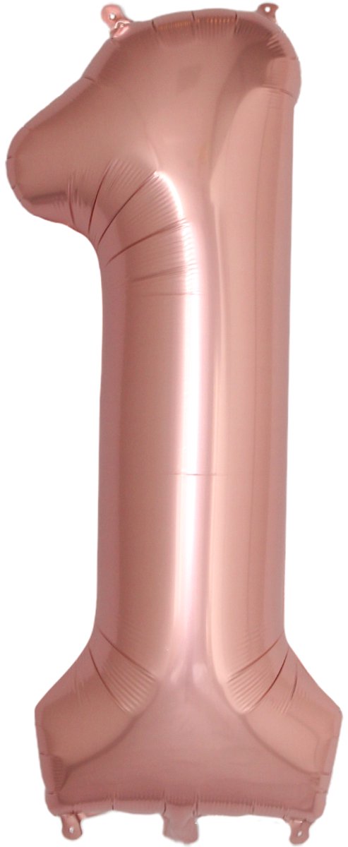 BTH – Folie Ballon Cijfer 1 – Rosé Goud – Feestversiering – Helium of Lucht – Verjaardag Decoratie – Met Rietje – 86cm