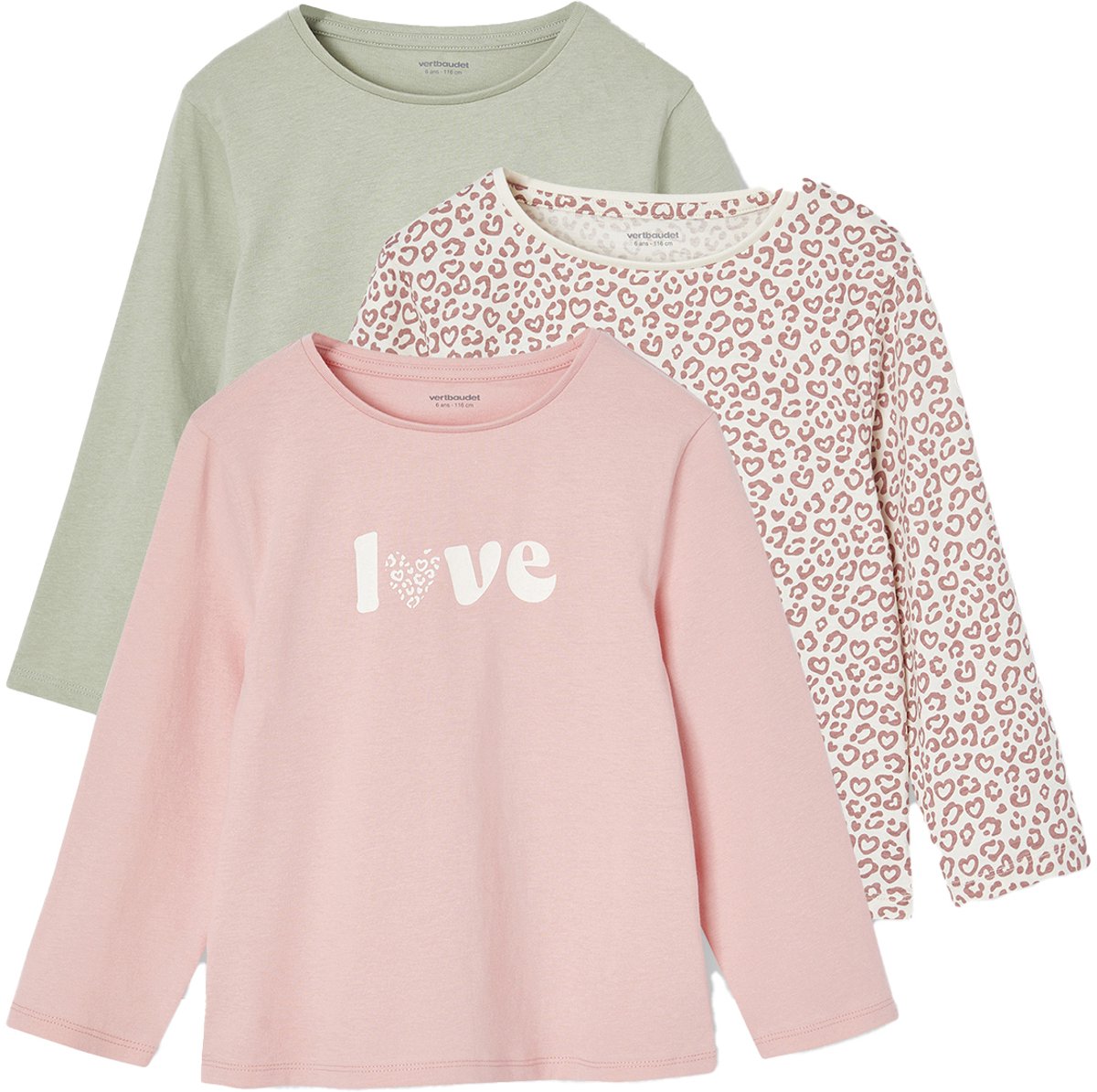 Lot De 3 T-Shirts Fille Fantaisie Manches Longues Vertbaudet