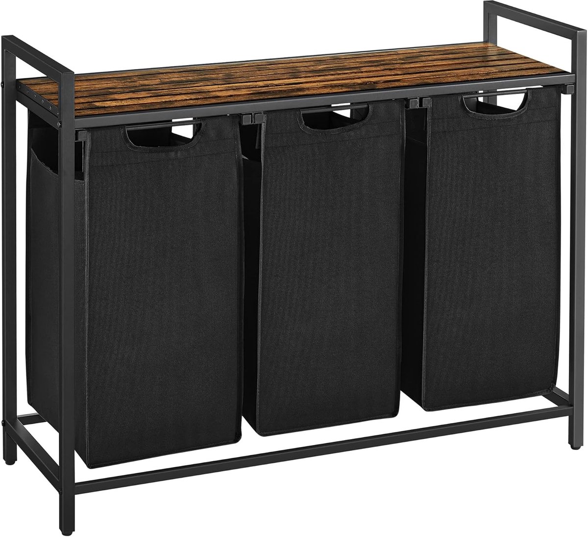 Goedkoopste ACAZA Wasmand 3 vakken - 114 L - Vintage Bruin en Zwart - 92,5 x 33 x 71 cm