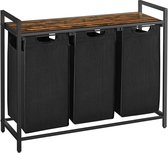 ACAZA Wasmand 3 vakken - 114 L - Vintage Bruin en Zwart - 92,5 x 33 x 71 cm