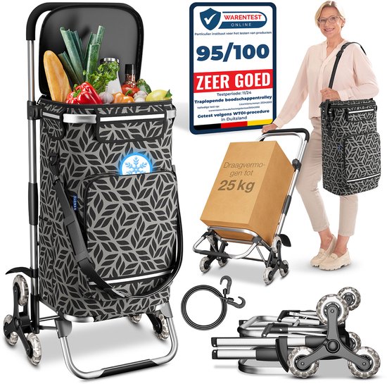ELONEO Boodschappentrolley 6 Wielen – Opvouwbaar Boodschappenwagentje met Koelvak & 43L Tas - Antraciet