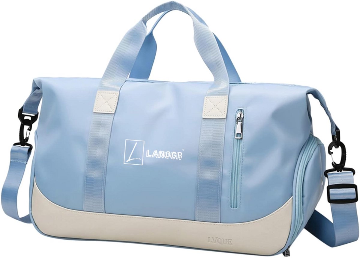 Sporttas Dames en Heren Reistas met Schoenenvak Natte Tas, Weekendtas Fitnesstas Waterdicht Groot Gym Bag Handbagage Travel Bag Boodschappentas Duffelbag voor Sport/Fitness/Outdoor, Lichtblauw