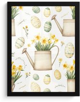 Poster in lijst - Fotolijst 30x40 cm - Posters - Gieter - Bloemen - Eieren - Posterlijst zwart - Decoratie - Wanddecoratie woonkamer - Muurdecoratie slaapkamer