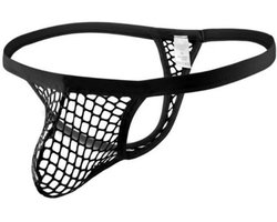 Heren Fishnet String – Transparant Zwart – Sexy Ondergoed voor Mannen – Verleidelijke Lingerie - Doorzichtig - Maat L