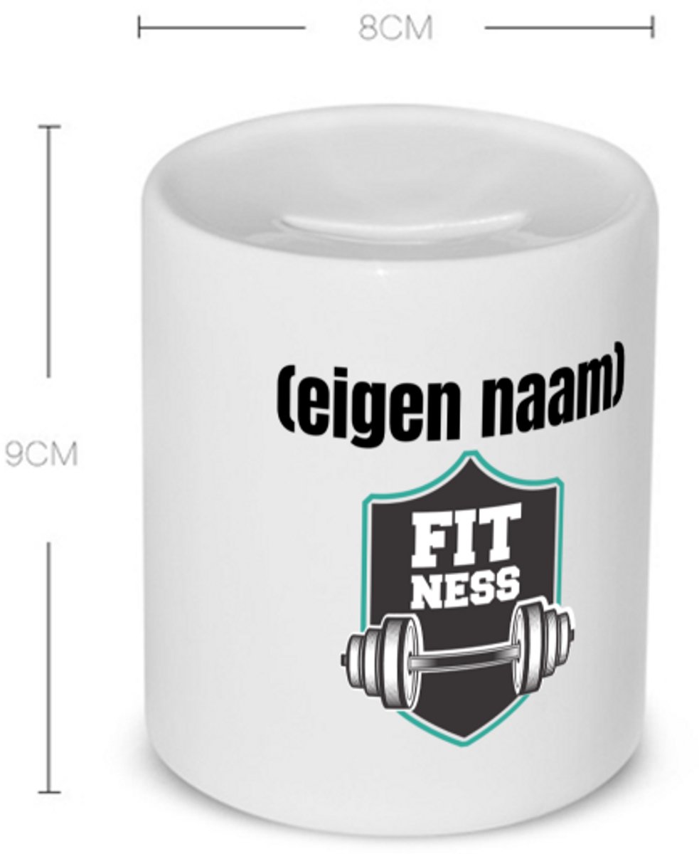 Akyol - fitness logo dumbbells met eigen naam Spaarpot - Fitness - atleten/sport liefhebbers - sport - fitness - dumbbells - verjaardag - cadeau - kado - 350 ML inhoud