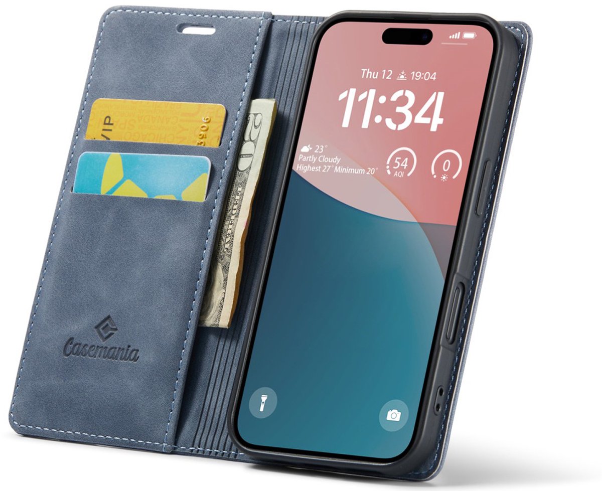 CaseMania Bookcase hoesje geschikt voor iPhone 16e - Effen Grijs - Kunstleer