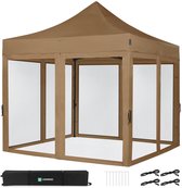 VONROC Easy-Up Partytent - 3x3 m - Premium easy-up Partytent - Set incl. Muggennet zijwanden - Modulair Ontwerp – Opvouwbaar – Waterdicht – Stalen Frame - 50+ UV Bescherming - Incl. Opbergtas - Beige