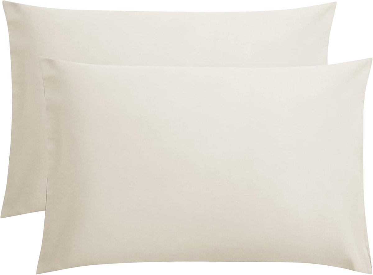 Famanu - Kussensloop 60x70-2 Stuks – 100% Katoen – Hotelsluiting – Beige