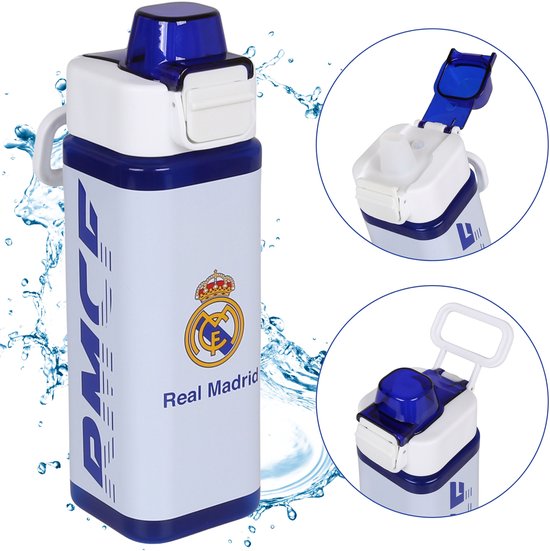 Bouteille Blauw avec embout et anse Real Madrid, bouteille d'école pour garçon 500 ml