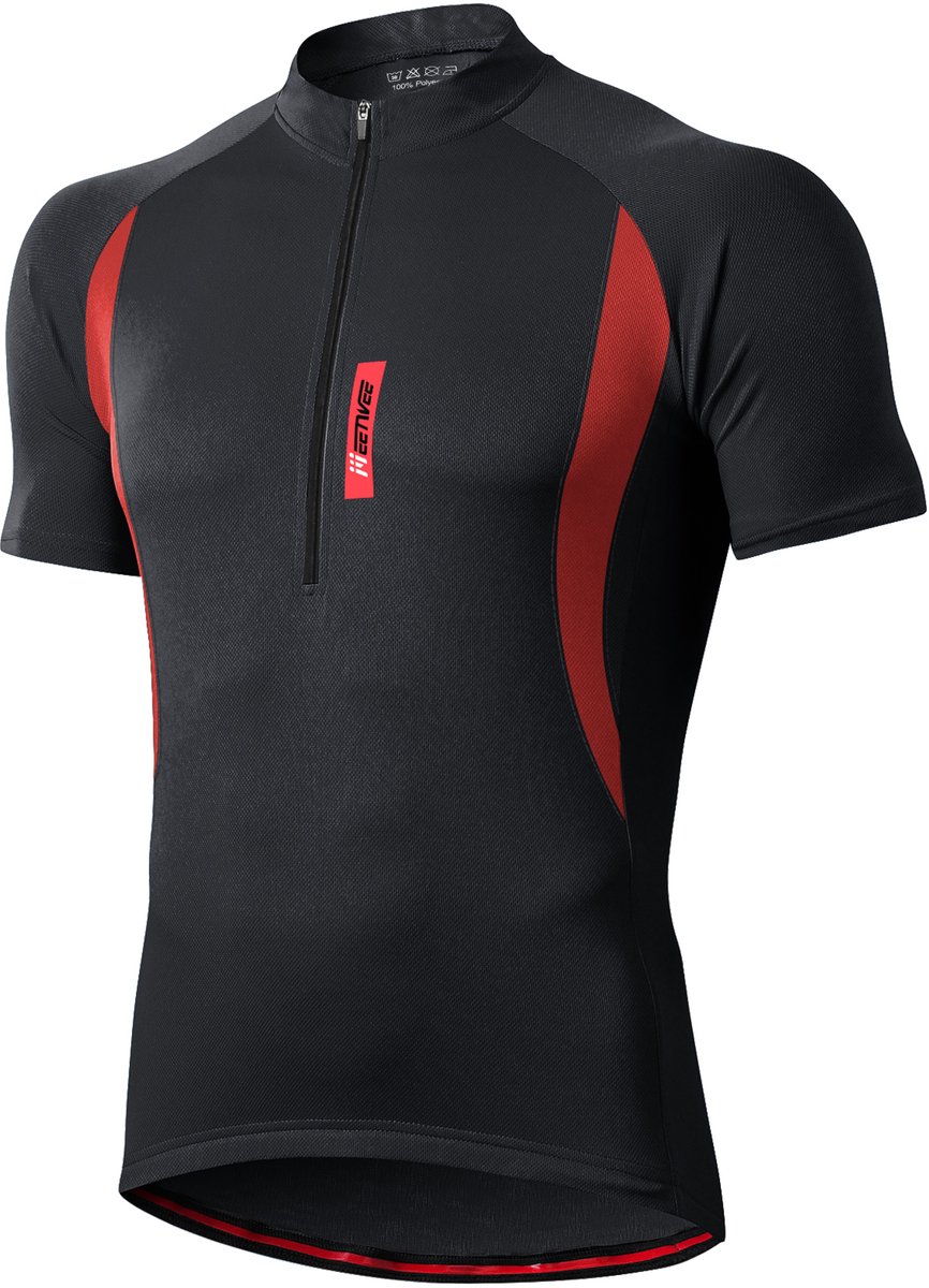 MEETYOO Herenfietsshirts Vochtafvoerend Korte mouwen Snel Fietsshirt Heren - Korte Mouwen - Wielershirt - Cycling ComfortFit Comfort Wielrenshirt Met 3 zakken en reflecterende strips-Zwart-XXXL