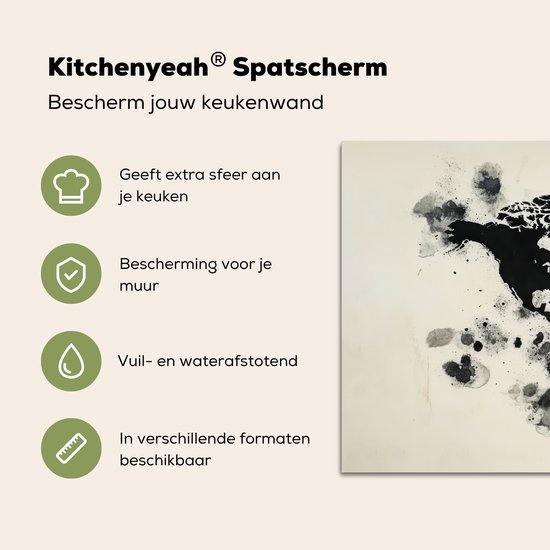 Spatscherm keuken 90x45 cm - Kookplaat achterwand Wereldkaart - Zwart - Inkt - Muurbeschermer - Spatwand fornuis - Hoogwaardig aluminium