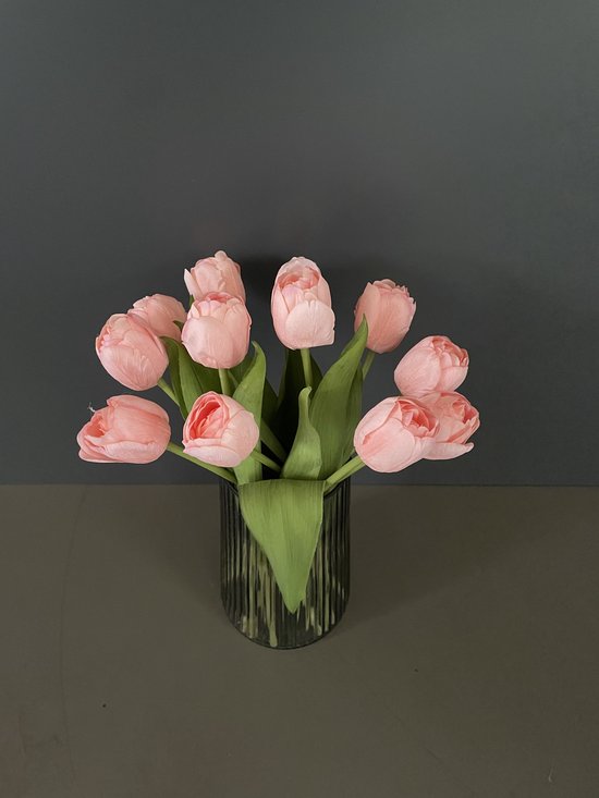 Zijden bloemen boeket - Boeket Realtouch Tulpen lichtroze - Onderhoudsvrij - Kunstbloemen