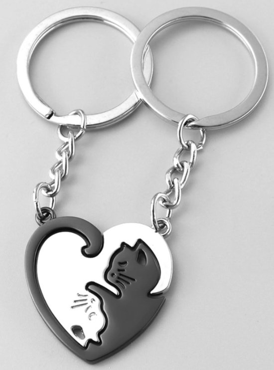 2 en 1 - Chat - Chaton - Chaton - Chaton - Chats - Chats - Câlin - Coeur - En forme de coeur - Amour - Couples - Amitié - BFF - Porte-clés - Porte-bonheur - Pendentif - Porte-clés