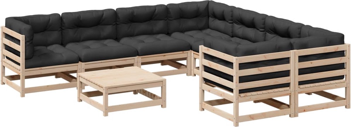 Massief grenenhouten loungeset met kussens voor tuin of balkon - The Living Store.