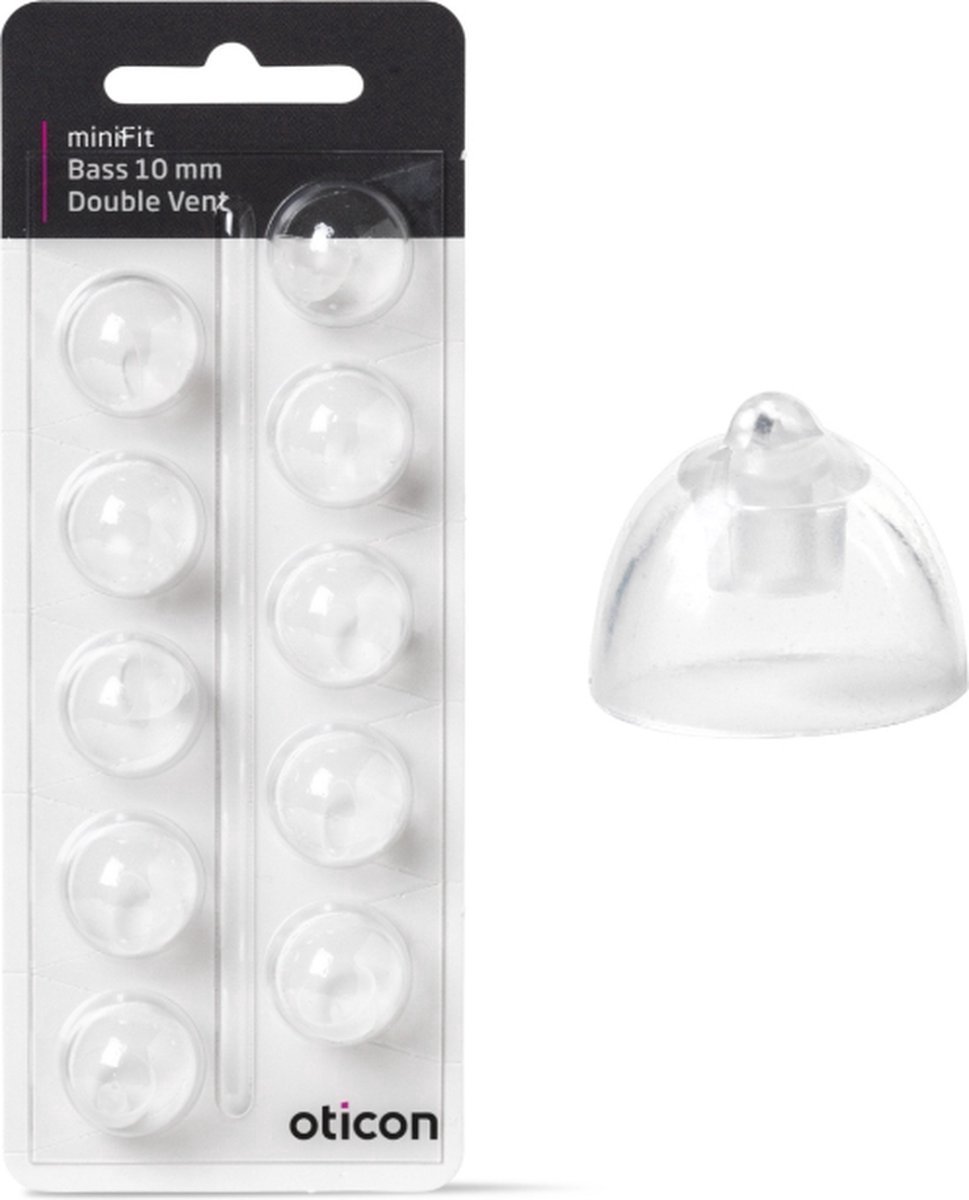 Oticon minifit BASS dome MAAT: 10 MM - DOUBLE VENT. - Blister van 10 stuks - voor MiniRite luidspreker