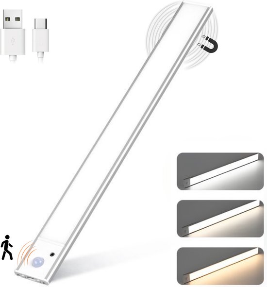 Omniscient® Led Lamp met Bewegingssensor - Kastverlichting - Keukenverlichting Onderbouw Led- Nachtlampje - Meerdere Kleurtemperaturen - Dimbaar - 30 cm - Nachtlampje met Sensor - Binnen - USB-C Oplaadbaar - Trapverlichting - Magnetisch - Kastlamp