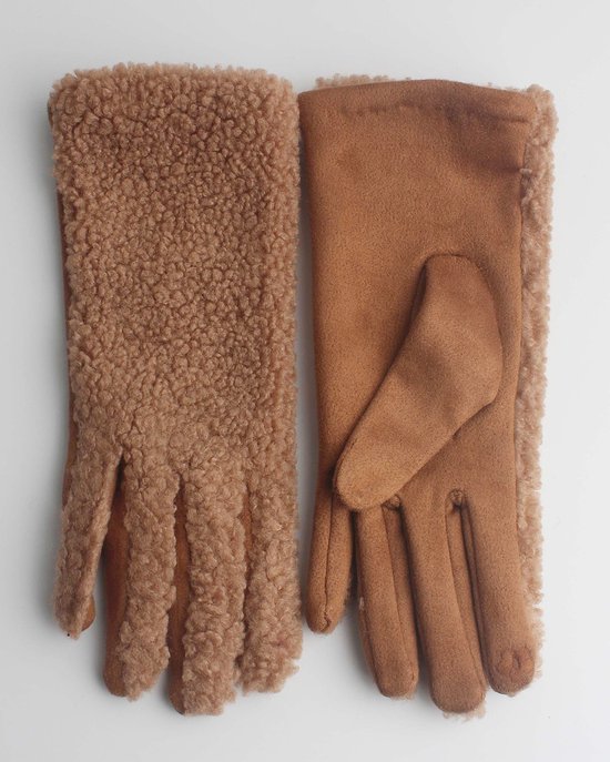 Teddy handschoenen- Accessories Junkie Amsterdam- Dames- Herfst winter- Imitatie bont- Caramel