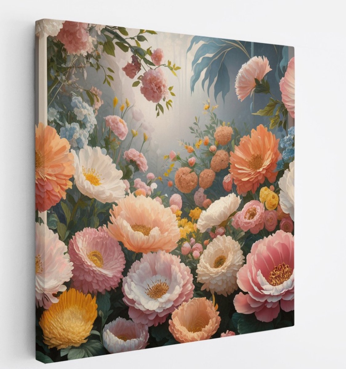 Saammp Canvas Schilderij - Bloementuin - Abstract - 60x60 - Foto op canvas - Wanddecoratie - Muurdecoratie Woonkamer - Slaapkamer decoratie - Canvas Print Multicolor