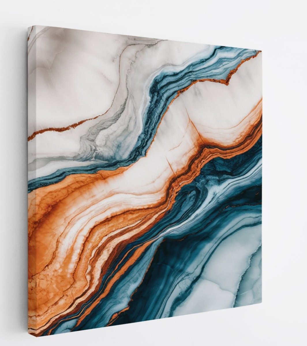 Saammp Canvas Schilderij - Oranje blauw patroon - Abstract - 30x30 - Foto op canvas - Wanddecoratie - Muurdecoratie Woonkamer - Slaapkamer decoratie - Canvas Print Multicolor