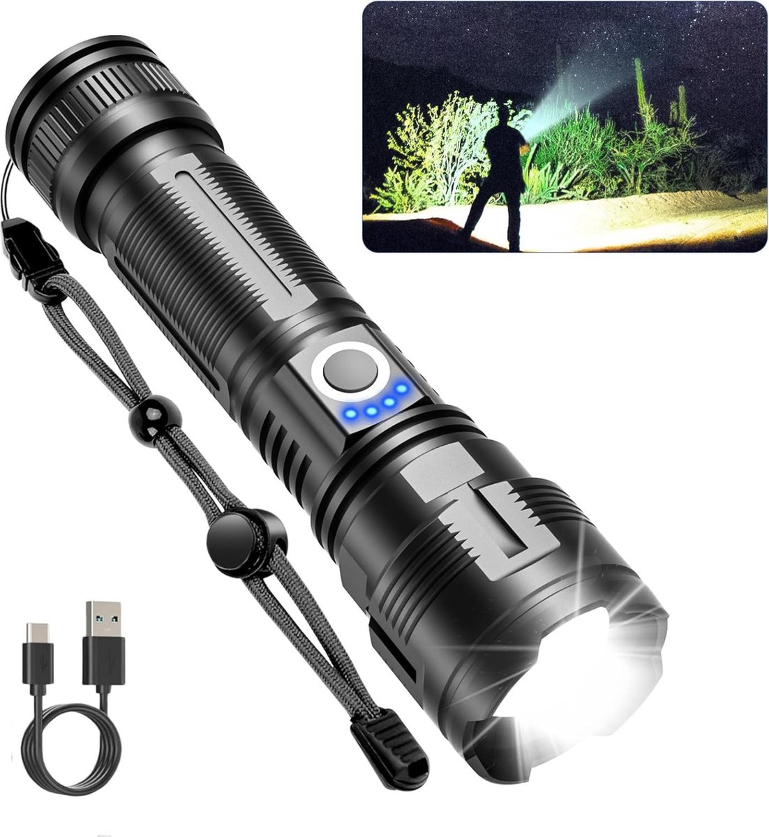 Vyzio - Zaklamp Oplaadbaar Extra Fel - Zaklamp LED Oplaadbaar - Militaire Zaklamp - Oplaadbare Zaklamp - Sterke Zaklamp - BLAZORA