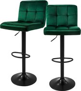 Bol.com Barkruk set van 2 groen fluwelen bekleding met rugleuning en voetensteun in hoogte verstelbaar 63-83cm ML-Design aanbieding