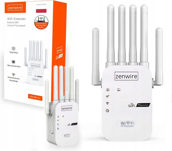Zenwire WD-R611U - Amplificateur Wi-Fi - Répéteur Wi-Fi - 300 Mb/s - Amplificateur Wi-Fi à Extra Groot portée - 5G - Point d'accès - 6 Antennes - Super Booster Wi-Fi - Plug & Play