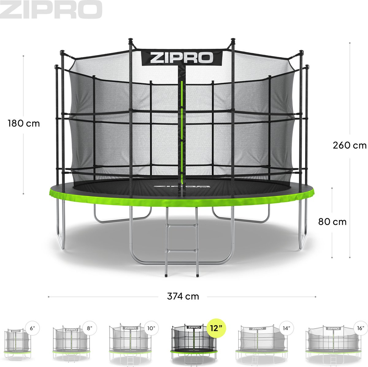 ZIPRO Jump Pro IN - Trampoline - Ø374cm 12FT - Trampoline met veiligheidsnet - Voor kinderen - Inclusief Ladder - max. 150 kg – foto 2