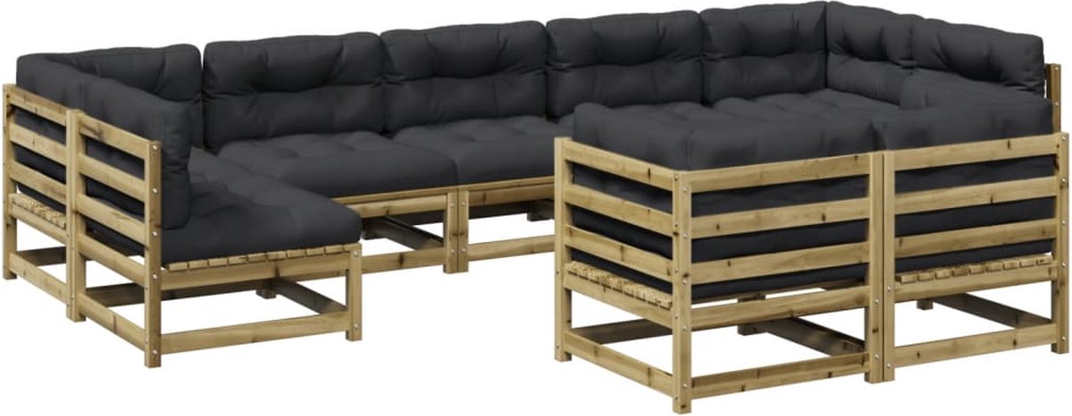 The Living Store 9-delige Loungeset met kussens geïmpregneerd grenenhout - Loungeset - Tuinset - Buitendiner - Houten Lounge - Garden Furniture