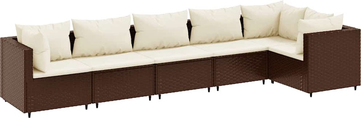 The Living Store 6-delige Loungeset met kussens poly rattan bruin - Tuin Lounge Set - Loungebank - Tuinset - Buitendecoratie - Outdoor Furniture