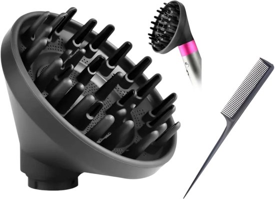 Gabrys® Opzetstuk geschikt voor Dyson Haarsyler - Haardroger Föhn Diffuser, Universeel Stereotype Haar Hoofd - Geschikt voor Airwrap Styler HS05 HS03 HS01-converter - Zwart inclusief haar borstel