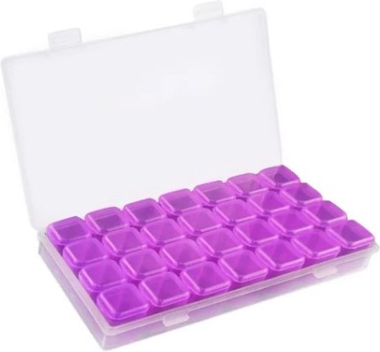 Opbergbox Peinture de diamants avec 28 plateaux - Diamond Painting Opbergdoos - Boîte de tri - Violet