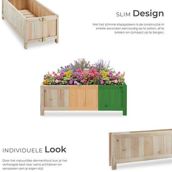 Houten plantenbak; houtkleuren en de kleminstructies.