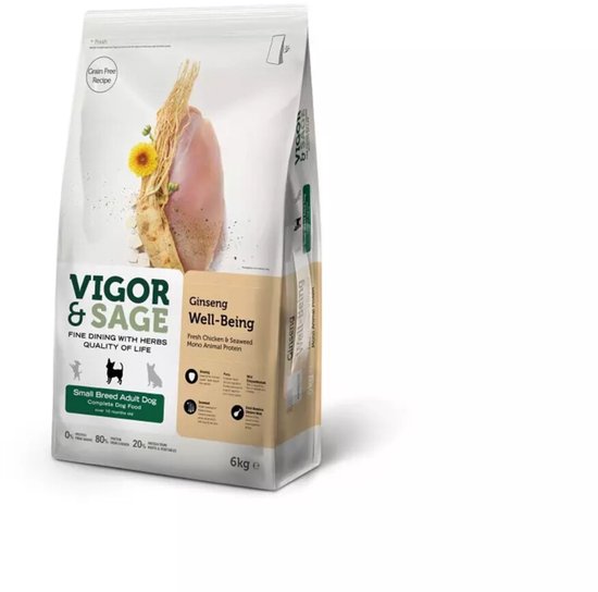 Vigor & Sage Hondenvoer Small Well-Being Ginseng 6 kg